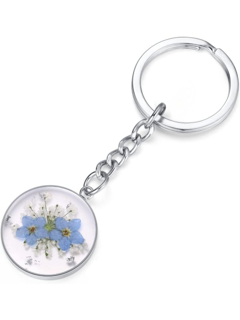 Personalized Pressed Flower Keychain Charm | Unique Forget-Me-Not Gift